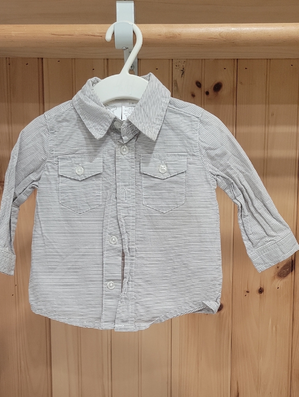 Baby Boys Long-Sleeve Button-Front Shirt - White & Gray Stripes